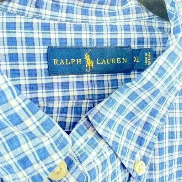 Ralph Lauren Blue Gingham Check Long Sleeve Button Down Shirt Men’s XL - Picture 6 of 6